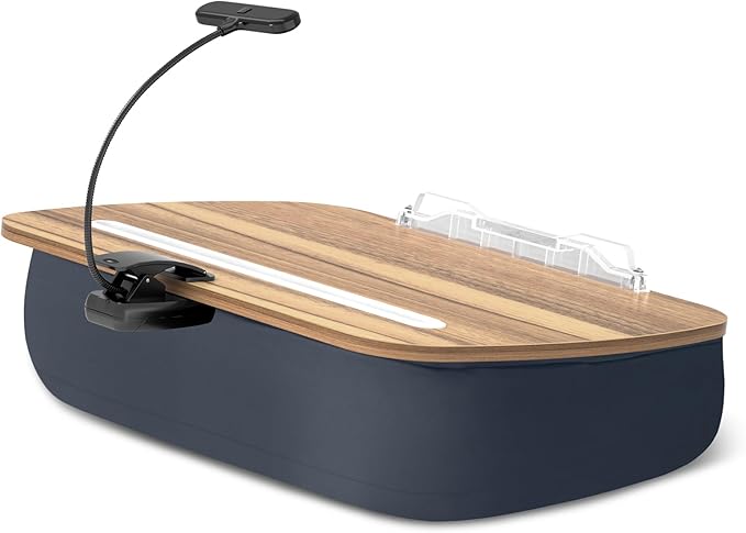 Beanbag Pillow Stand With 6500K Reading Light, Hands Free Holder, Comfortable Lap Stand for Reading in Bed, Desk, or Sofa, Wooden Rest for Book Lovers, AAA Battery Required