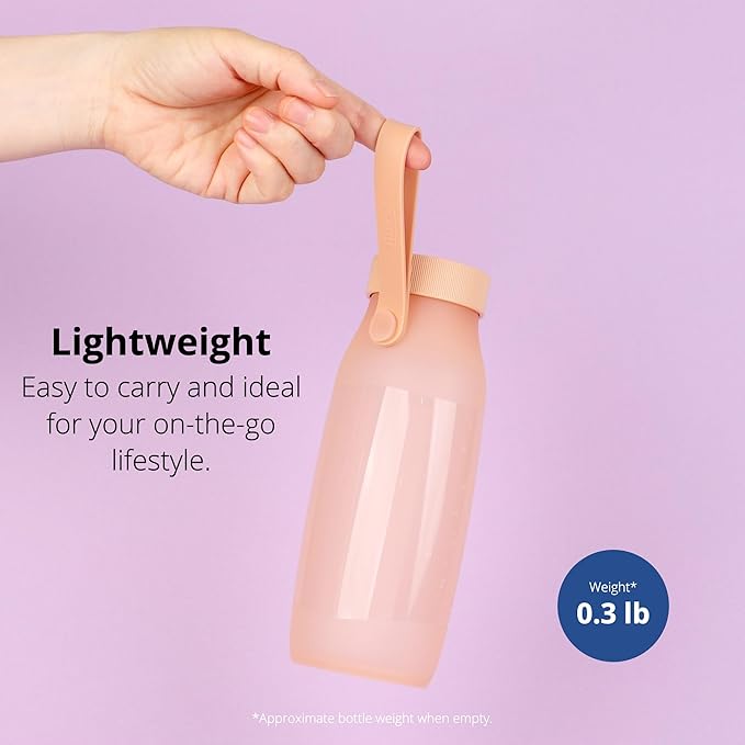 BLUE GINKGO Collapsible Water Bottle [2-Pack] – Lightweight, Foldable Silicone Bottles for Travel, Hiking, and Camping (16.9oz, Made in Korea, Peach)