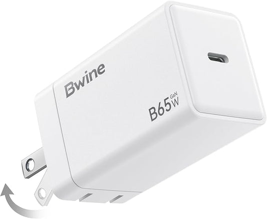 Bwine 65W Phone Charger, GaN Charging Blocks, Compatible with Drone, iPhone 17/Pro,Galaxy S24,Note 20/10+, iPad and More, White (1x Adapter)