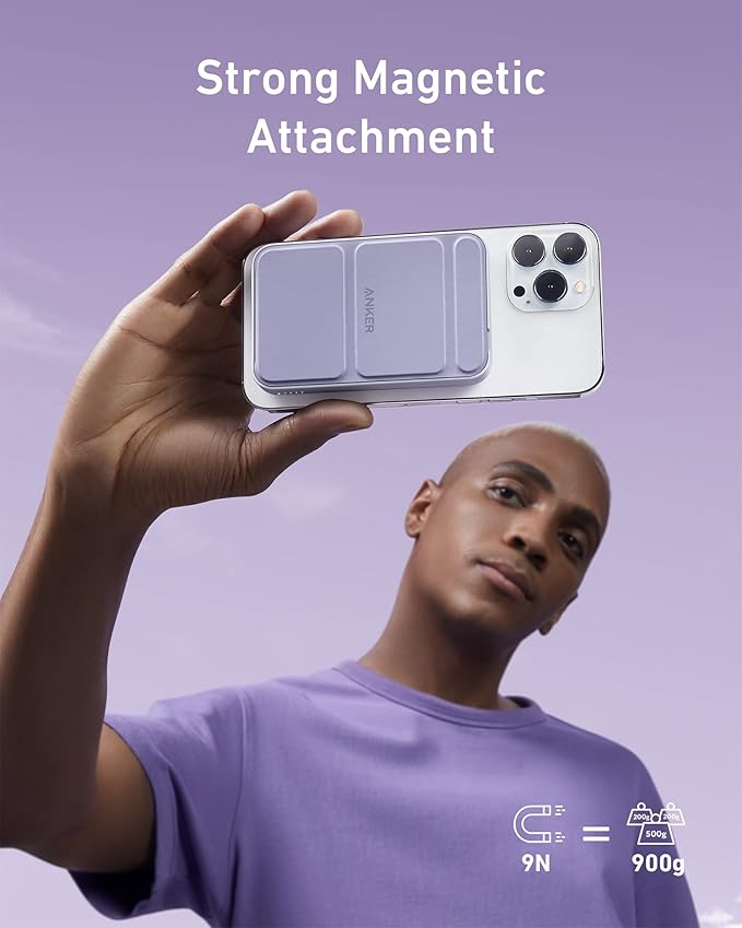 Anker 622 Magnetic Battery (MagGo), 5,000mAh Foldable Magnetic Wireless Portable Charger with Stand and USB-C Port (On The Side), Magsafe-Compatible for iPhone 16/15/14/13 Series