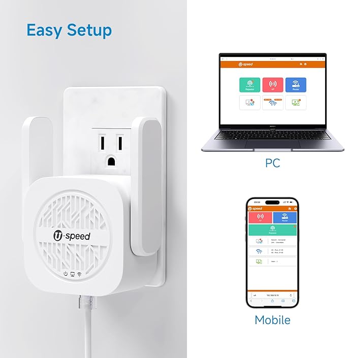 AC1200 WiFi Extender Booster Signal Repeater, 4 FEMs Independent Signal Amplifier Coverage Up to 3500 sq.ft. and 50 Devices, Dual-Band 1200Mbps Signal Extension with WAN/LAN RJ45 Ethernet Port