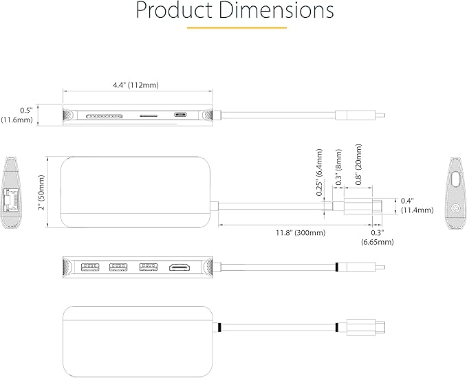 StarTech.com USB C Hub, 4K 60Hz HDMI Video with USB-C DP 1.4 Alt Mode, USB 5Gbps Dock for MacBook M1 M2 M3 M4 & Windows, Gigabit Ethernet, SD/MicroSD, 100W Charging, 12in Cable