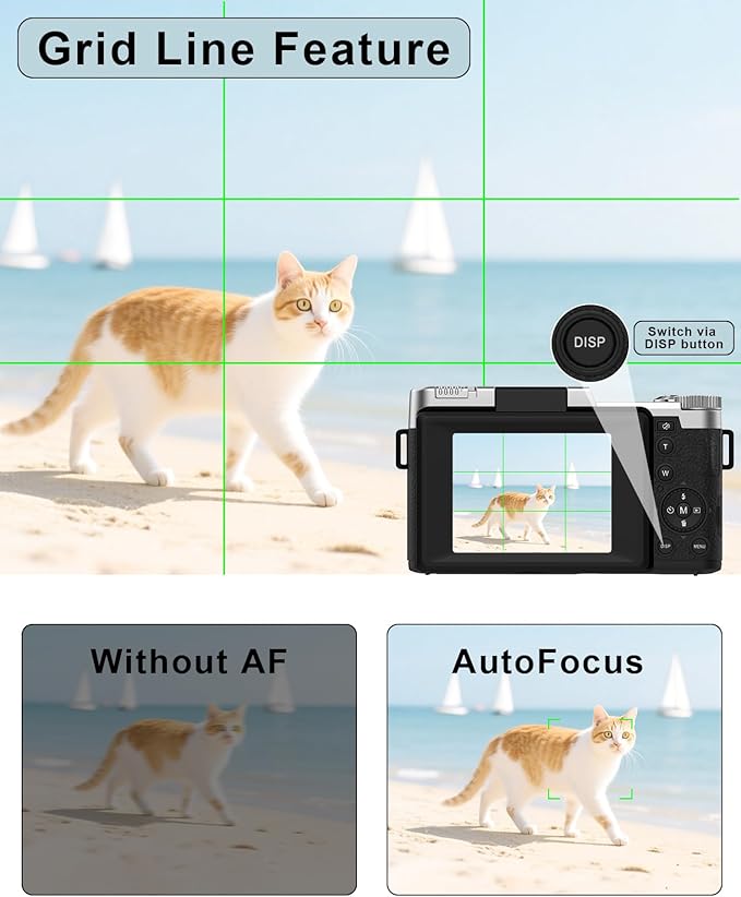 FLATIC Digital Camera, 4K 64MP Cameras for Photography with 64GB Card, 18X Zoom Autofoucs Vlogging Camera for YouTube with 180° Flip Screen, Compact Vlog Travel Camera Kit for Beginner, Teens