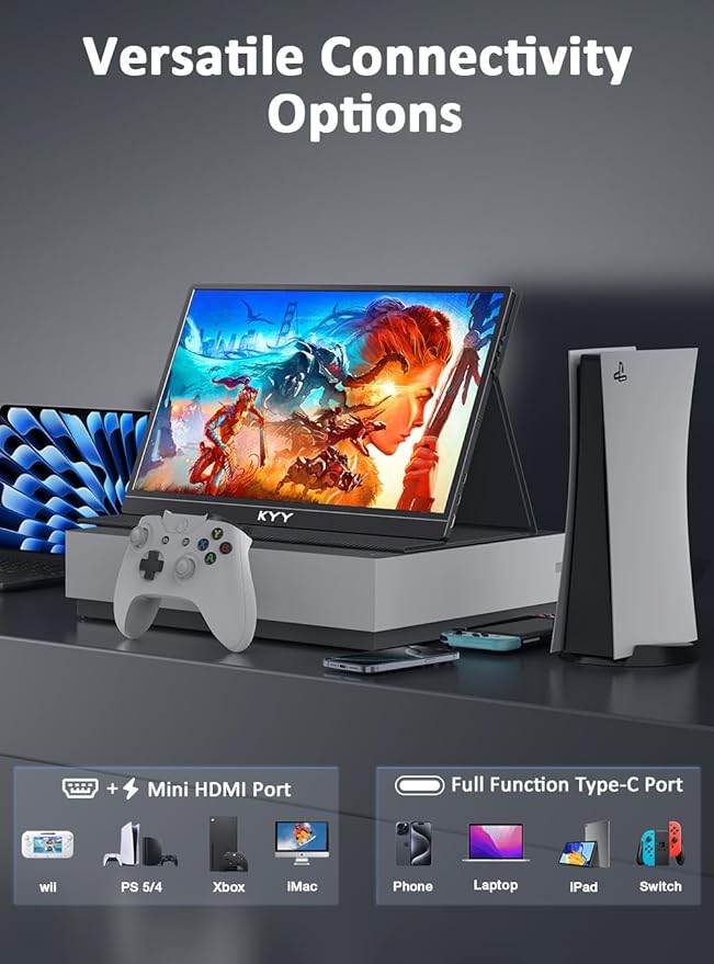 KYY 4K Portable Monitor 15.6" Portable Monitor for Laptop UHD IPS 3840X2160 External Screen with 100% sRGB & HDR Gaming Display for Laptop PS5/4 Xbox Switch with Speakers, VESA Compatible