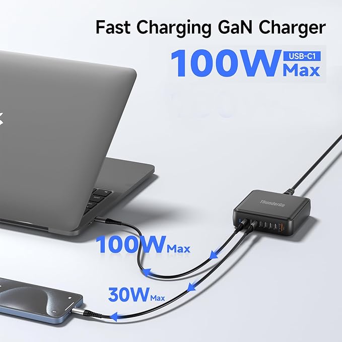 170W GaN Pro USB C Charging Station | 8-Port Desktop Power Hub (7xUSB-C PD3.0 + QC4.0 USB-A) | Smart Charger for MacBook Pro M3 Max | ETL/FCC Certified with Dynamic Power Allocation