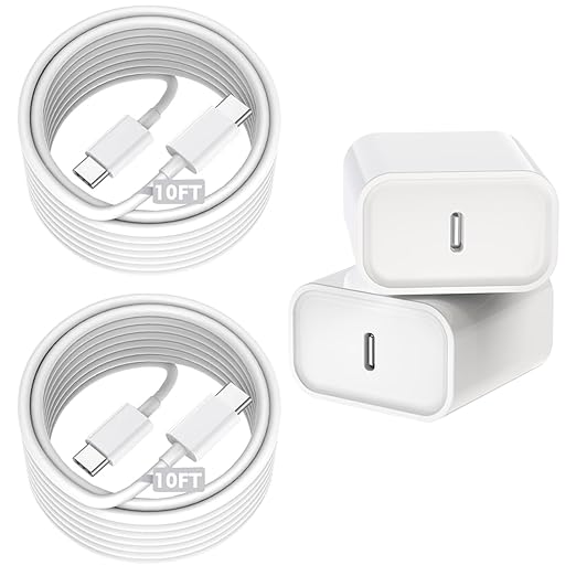 Fast Charging for iPhone 16/16e,Apple Charger Fast Charging,2Pack 20W USB C Charger Block with Extra Long 10FT USB C to Type C Charger Cable Cord for iPhone 16/16e/16Pro/16ProMax/15/iPad Pro/Air/Mini