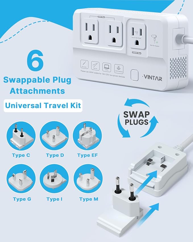 220V to 110V Voltage Converter, VINTAR 2000W Travel Converter for Hair Dryer and 200W Power Converters for Curling Iron, Universal Travel Adapter Step Down Transformer for US to Europe UK India AU SA