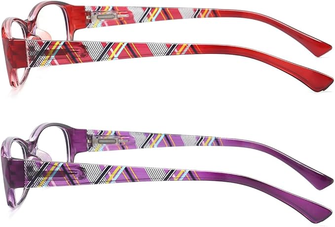 Reading Glasses Women Blue Light Blocking - Set of 2 Pattern Design Value Computer Readers (Purple/Red, 1.5)