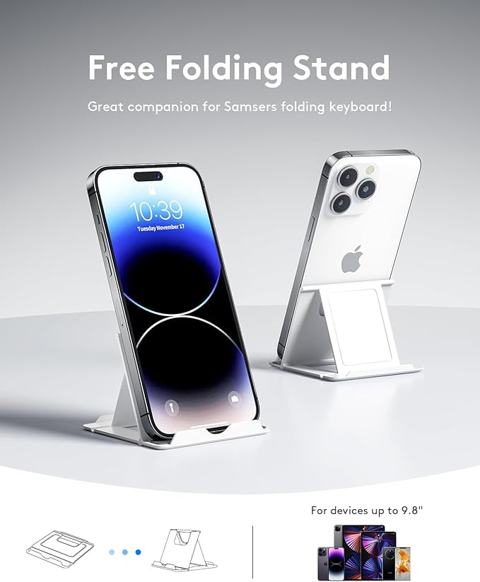 Samsers Bluetooth Foldable Keyboard, Wireless Portable Folding Keyboard, Full-Size Ultra-Slim Rechargeable Connect Up to 3 Devices for iOS Android Windows Phone Tablet and Laptop, Blue