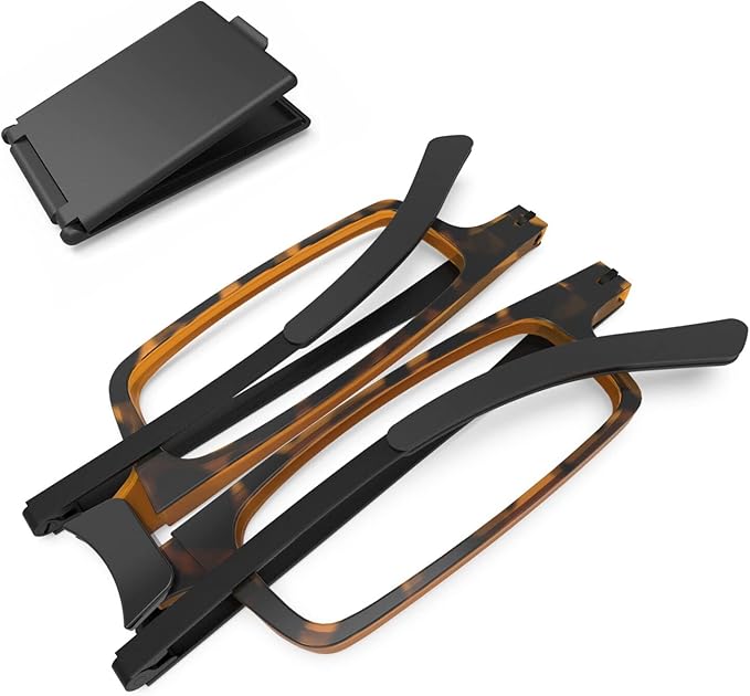 Case Upgrade-Ultra-light and Thin Foldable Reading Glasses Folding Readers for Men Women Compact Portable Rectangle Eyewear Case (Tortoise, 1.5)