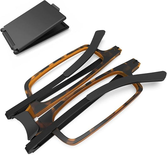 Case Upgrade Ultra-light and Thin Foldable Reading Glasses Folding Readers for Men Women Compact Portable Rectangle Eyewear Case (Tortoise, 3.5)