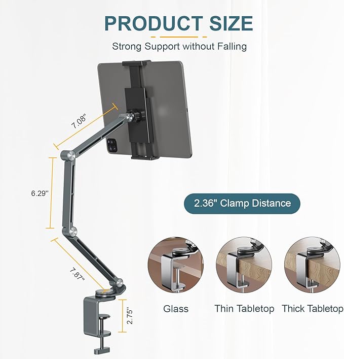 Tablet Stand Holder, Adjustable Foldable Tablet Arm iPad Desk Mount with 360°Rotate Base, Phone Holder iPad Stand for Desk and Bed, Compatible with Tablets, Phones or Other 4-15.6" Device