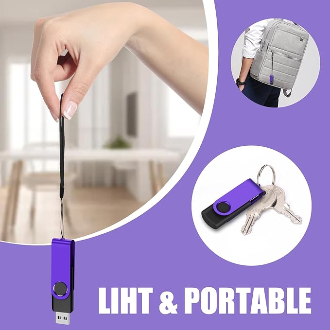 EASTBULL 2GB USB Flash Drive 50 Pack with Lanyards - USB 2.0 Jump Drive for Storage and Backup - Purple 50PCS