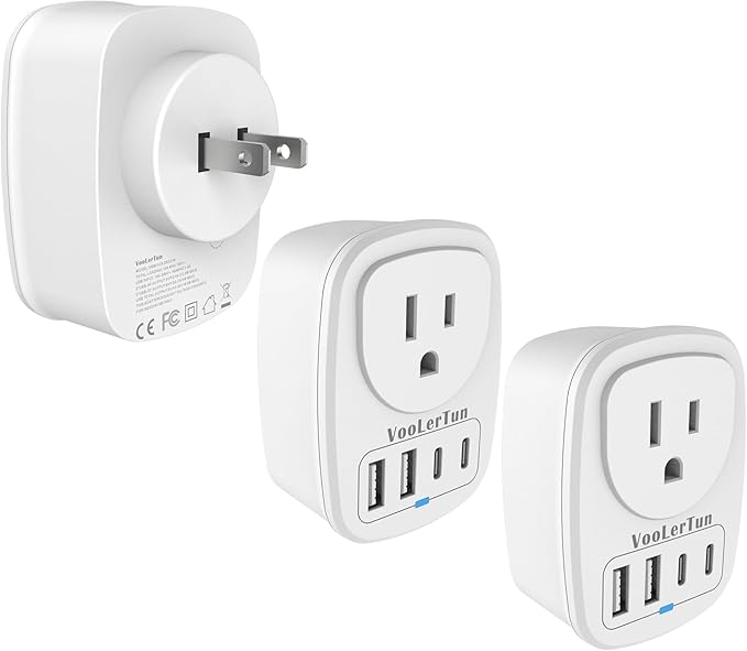 Type A Plug Travel Adapter,2 Packs Japan Plug Adapter, International Plug Travel Converter with 4 USB Ports and 1 American Outlet, US Socket to Philippine China Taiwan Travel essentials.