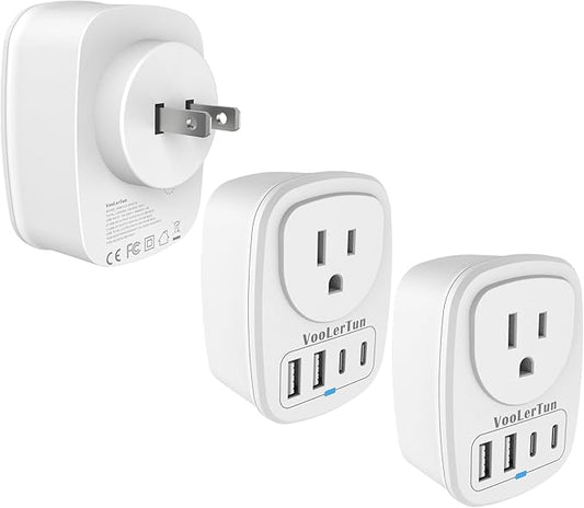 Type A Plug Travel Adapter,2 Packs Japan Plug Adapter, International Plug Travel Converter with 4 USB Ports and 1 American Outlet, US Socket to Philippine China Taiwan Travel essentials.