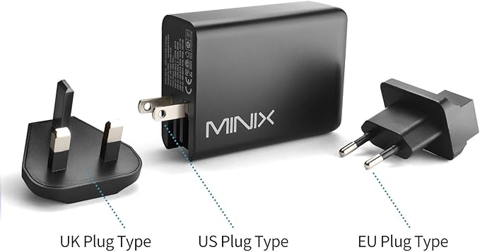MINIX 100W Turbo 4-Port GaN Wall Charger 2 x USB-A Quick Charge 3.0, 2 x USB-C Power Delivery Adapter Compatible with MacBook Pro Air, iPad Pro, iPhone 11 Pro,Max XR XS X SE2 and More (NEO P2)