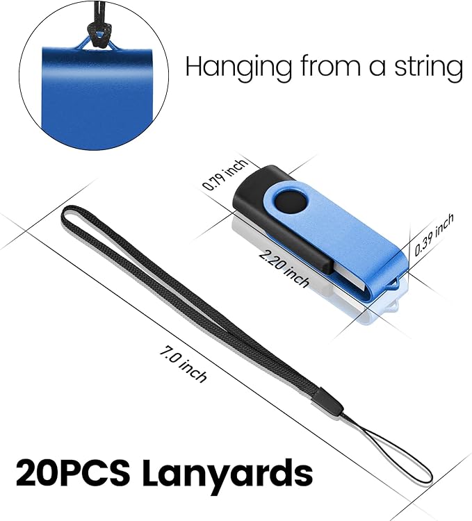(Not 128GB) EASTBULL USB 2.0 Flash Drive 128 MB with Lanyards Thumb Drives Bulk 20 Pack Colorful Multipack Memory Stick Pen Drive Swivel Design(128MB 20 Pack)