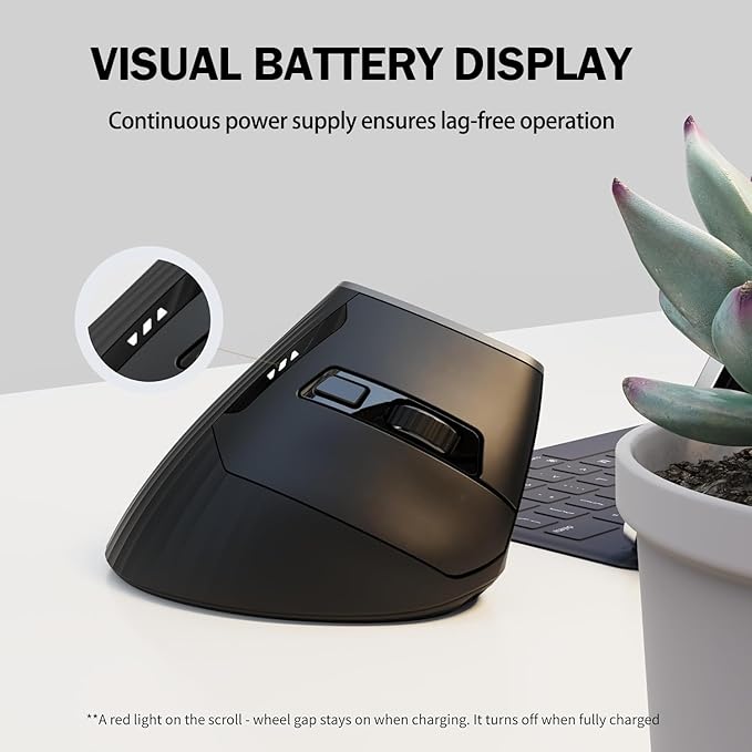 Uineer 2.4G Ergonomic Mouse - Wireless Vertical Computer Mouse with 4 Level Adjustable DPI,Ergonomic Design for S/M Hands, 2.4GHz Wireless Mice for Laptop (Battery Level Visible) ﻿