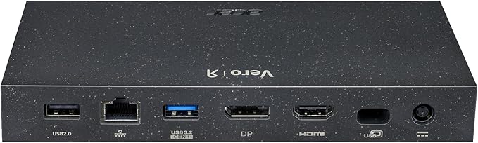 Acer Vero MST Dock M32 | 1 x USB 3.1 Gen1 Type C Data Only Port | 1 x HDMI Port | 1 x Display Port | 2 x USB 3.1 Gen 1 Ports | 1 x USB 2.0 Port | Ethernet | Requires One USB 3.1 Type-C on Computer