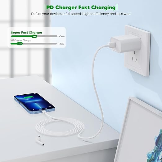 Fast Charger iPhone,【Apple MFi Certified】iPhone Charger Fast Charging Super Quick Type C Wall Charger Block Adapter 6FT USB C Lightning Cables Cord for iPhone 14/14 Plus/13 Pro Max/12/11/X/XR/SE,iPad