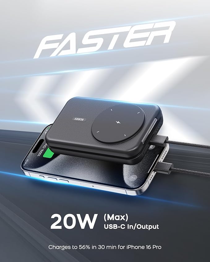 RORRY Portable Charger, 3-in-1 Charging Station 10000mAh Portable Charger Power Bank for MagSafe Foldable Battery Pack Travel for iPhone 16/15/14/13/12, for Apple Watch 10/9/8/7/6/5/Ultra/2, Black