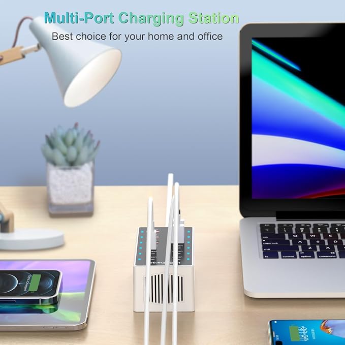 USB C Charging Station Cell Phone Wall Charger 12Ports USBC Fast Charging Power Hub Cube 6 USB A 6 USB C Charger Block Power Strip Dock Adapter for iPhone 15/14/13 iPad Android Smart Phones