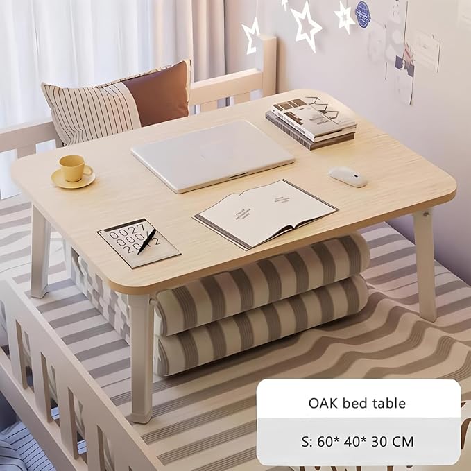 Folding Lap Desk for Bed, 23.6 Inch Portable Laptop Stand for Couch, Bed & Floor | Bed Tray Table for Eating, Writing, Reading | Foldable Sturdy Laptop Desk for Adults, Oak