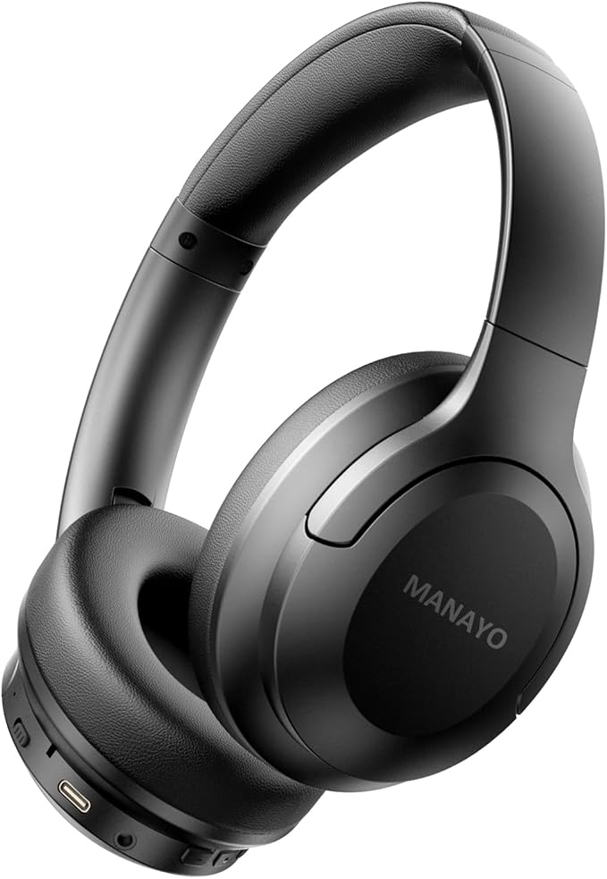 Over The Ear ANC Bluetooth Headphones, 60H Playtime Active Noise Cancelling Wireless/Wired Headphones with Microphone, Cheap Stereo Foldable Lightweight Headset for PC,TV, and Cell Phones