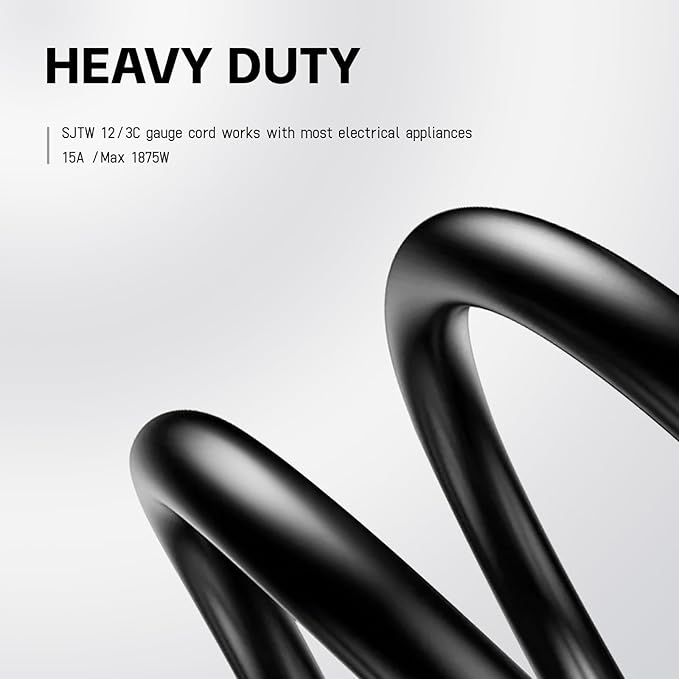 EP 6 Ft Outdoor Extension Cord, 12/3 SJTW Heavy Duty Waterproof Power Cable, 3 Prong Grounded Plug, Lighted End, for Lawn, Garden, Appliances, Black