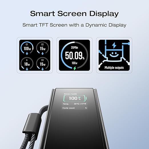 EF ECOFLOW Rapid Power Bank, 25,000mAh, 170W, 100W Built-in and Retractable Cables, Portable Charger with Triple 100W USB-C Port, Compatible with iPhone 17/16/15/14, Samsung, Laptop and More, Silver