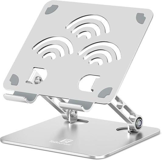 Adjustable Tablet Stand for Desk, Premium Aluminum Holder for iPads, Tablets, Kindles, Switch, Phones, and All Devices up to 14 Inches. Portable and Foldable Silver, Plus Size
