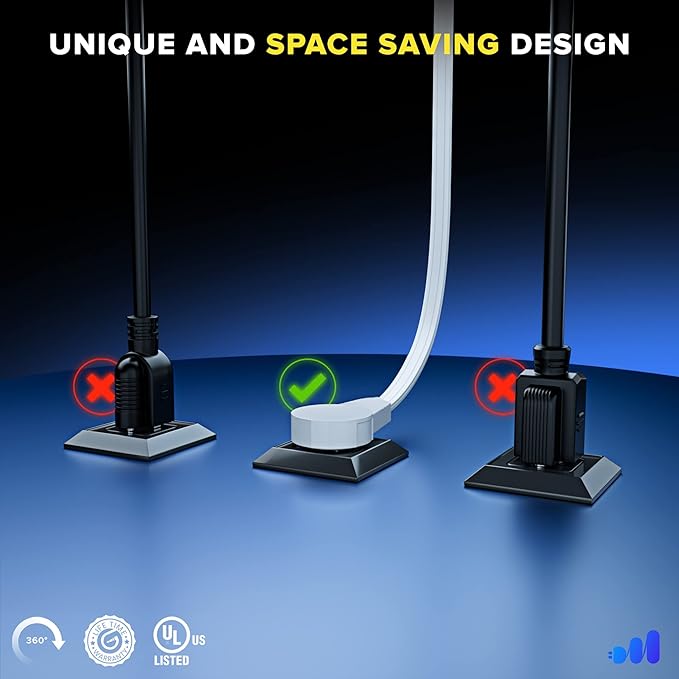 Maximm 360° Rotating Flat Plug Extension Cord 6 feet Under Carpet with Slim Space-Saving Plug Design, Low Profile Cord (White)