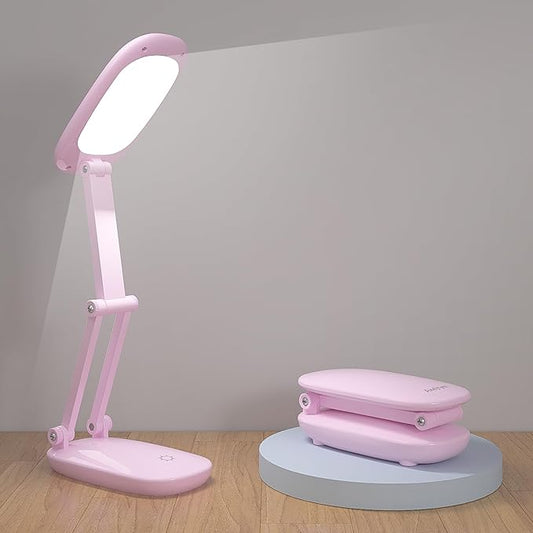 LED Desk Lamp for Office Home & Battery Operated Lamp Rechargeable Lamp Foldable & Portable Light, [2-Fold Bracket] 3 Brightness Dimmable Small Desk Lamp Wireless Reading Lamp (Pink)
