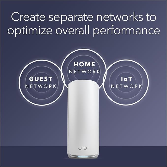 NETGEAR Orbi 870 Series Tri-Band WiFi 7 Mesh System (RBE872) - Router + 1 Satellite Extender, Security Features, Up to 21 Gbps, Covers Up to 6,000 Sq. Ft., 150 Devices, 10 Gig Internet Port, BE21000