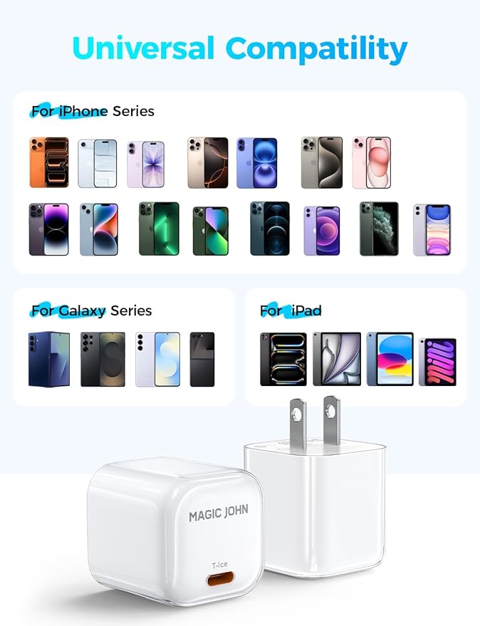 MAGIC JOHN 45W USB C Charger Block, Ultra-Fast Charging for iPhone 15/16/17 & More, Compatible with iPhone, iPad, Samsung, and Other USB C Devices White