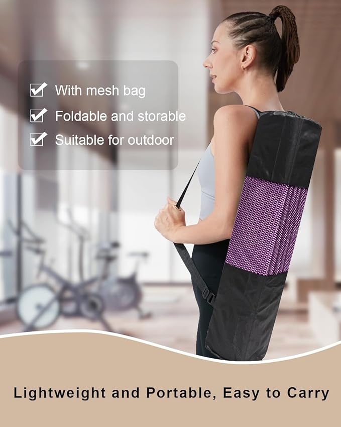 Foldable Yoga Mat 10mm Thick Wide Exercise Mat Non Slip Workout Mat for Home Gym, Travel, with Yoga Carrying Bag