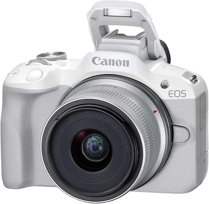 Canon EOS R50 Mirrorless Camera RF-S18-45mm F4.5-6.3 is STM Lens Kit, 24.2 Megapixel CMOS (APS-C) Sensor, 4K Video, Hybrid Camera, Photo and Video, Vlogging, Content Creator, RF Mount, White