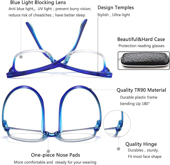 EYEURL 2 Pack Reading Glasses Blue Light Blocking Readers for Women-TR90 Lightweight Computer Reading Glasses Stylish Rectangular Frames Eyeglasses+2.75