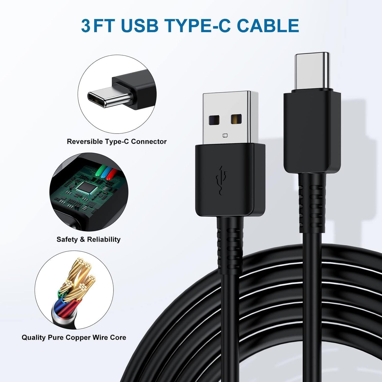 Type C Charger Fast Charging, 2 Pack USB C Android Phone Wall Charger Block & 3ft Charge Cable Cord, for Samsung Galaxy S8 / S9 / S10 Plus Active S10e, S20 / S21 Ultra Plus, Note 8 9 10, Pixel 3 etc