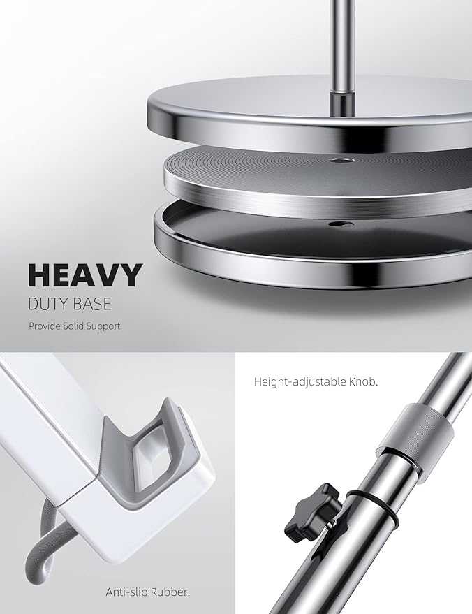 Lamicall Tablet Floor Stand Gooseneck - Swivel Tablet Holder Mount with Adjustable Height & 10.6lb Stable Base, for iPad mini Air Pro 12.9/9.7, Tab, Kindle, iPhone Air 17 Pro Max, Phones (4.7-13")