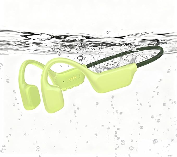 Swimming Headphones, IPX8 Waterproof Bone Conduction Headphones with Built-in MP3, Open Earphones Underwater Swim Earbuds with Bluetooth Sport Headsets for Swimming Pool Running Cycling-Green