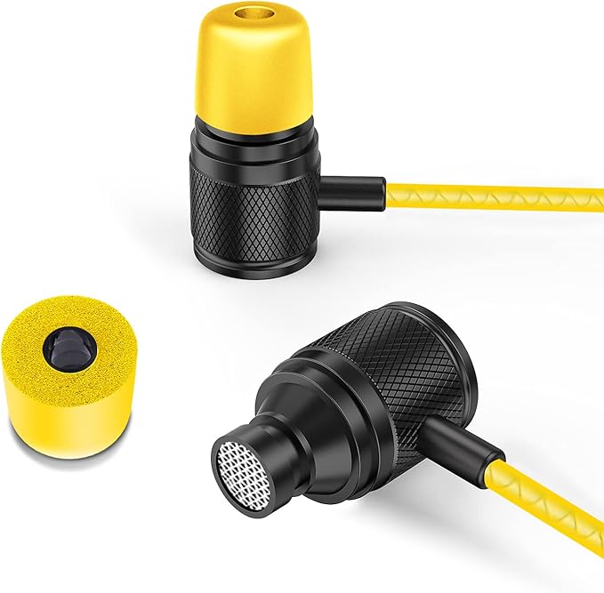 LUDOS Ultra Wired Earbuds in-Ear Headphones, 5 Years Warranty, Earphones with Microphone, Noise Isolating Ear Buds, Memory Foam for iPhone, Samsung, School Students, Kids, Women, Small Ears - Yellow