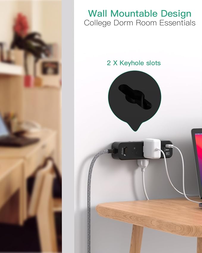 Black Extension Cord 20FT, Surge Protector Power Strip, Long Extension Cord with 9 Outlets 3 USB Ports, Extension Cord with Multiple Outlets, USB Power Strip for Home, Dorm Room Essentials, College