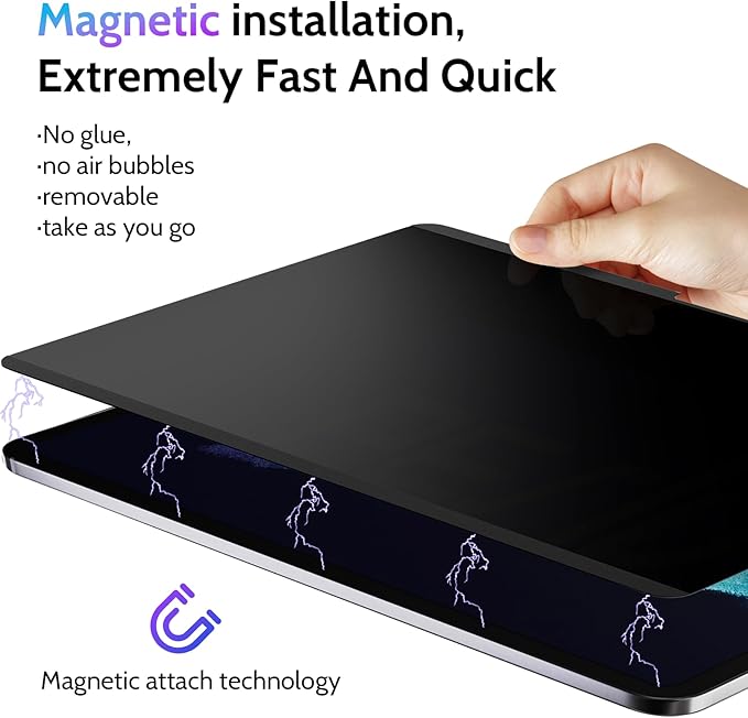 Magnetic Privacy Screen Protector for iPad Air 13 Inch 2024/2025 (M2/M3, 6th/7th Gen), Removable Anti Blue Light Glare Spy Private Filter, High Sensitive Bubble-Free Black Security Screen