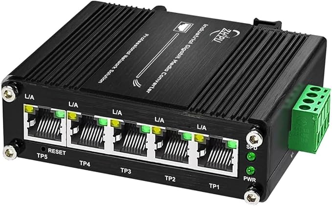 Htfoevrxs 5Port Industrial Mini Gigabit Ethernet Switch with Smart Web Management, QoS,Vlan 12-48V Wide Voltage Input, Compact and Durable Design for Reliable Networking