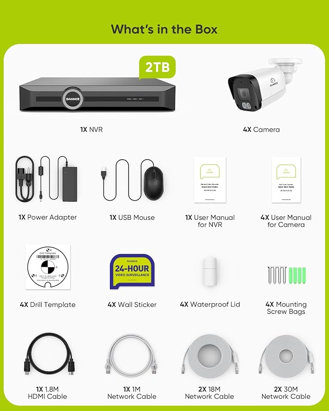 SANNCE 5MP PoE Security System, 8CH 6MP Surveillance NVR with 4PCS 5MP HD Weatherproof Bullet Cameras with H.265 Video Compression, Smart IR LED, APP Push Alert, Remote Access (2TB HDD)