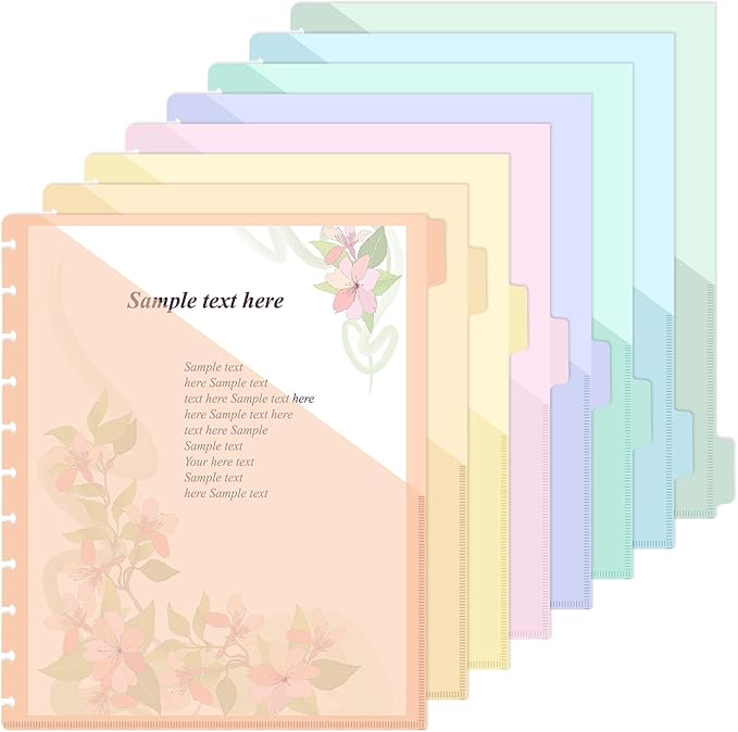 8 Pcs Discbound Pocket Dividers 8.5 x 11 Dividers with Tabs and Pockets Discbound Pocket Folders Letter Size Binder Divider Plastic Disc Planner Supplies for Business School Office(Macarons)