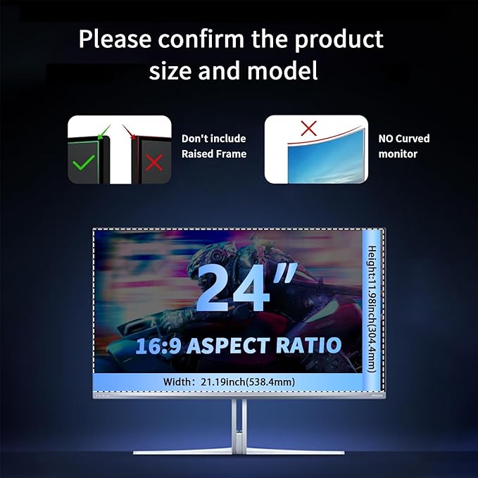 [2 Pack] Magnetic Computer Privacy Screen Filter 24 Inch for 16:9 Widescreen Monitor Desktop PC, 24in Hanging Removable Anti Glare Blue Light Protector, Double Sided Reversible Eye Care Film