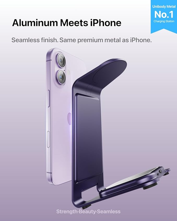 Intoval 3 in 1 Wireless Charging Station for iPhone 17 16 15 14 13 12 11 X Pro Max, Wireless Charger for Apple Watch Ultra 3 SE 9 8 7 6 5 4 3 2, for AirPods 4 Pro Pro 2 3 (Y93, Purple)