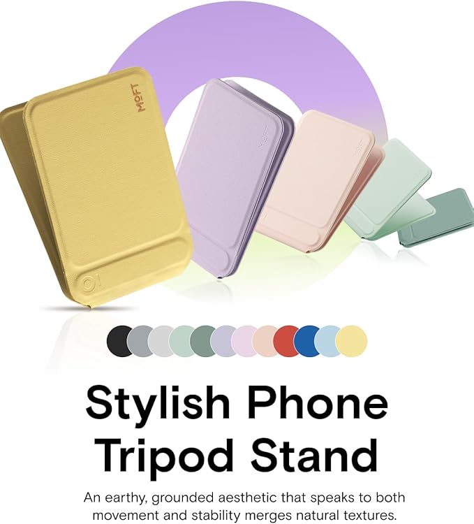 MOFT Phone Tripod Stand Selfie Stick for iPhone, Multi-Angles iPhone Stand, Lightweight & Portable Phone Holder, Strong Magnets, MOVAS Vegan Leather, Travel Essentials, Panna Cotta (Without Card Slot)